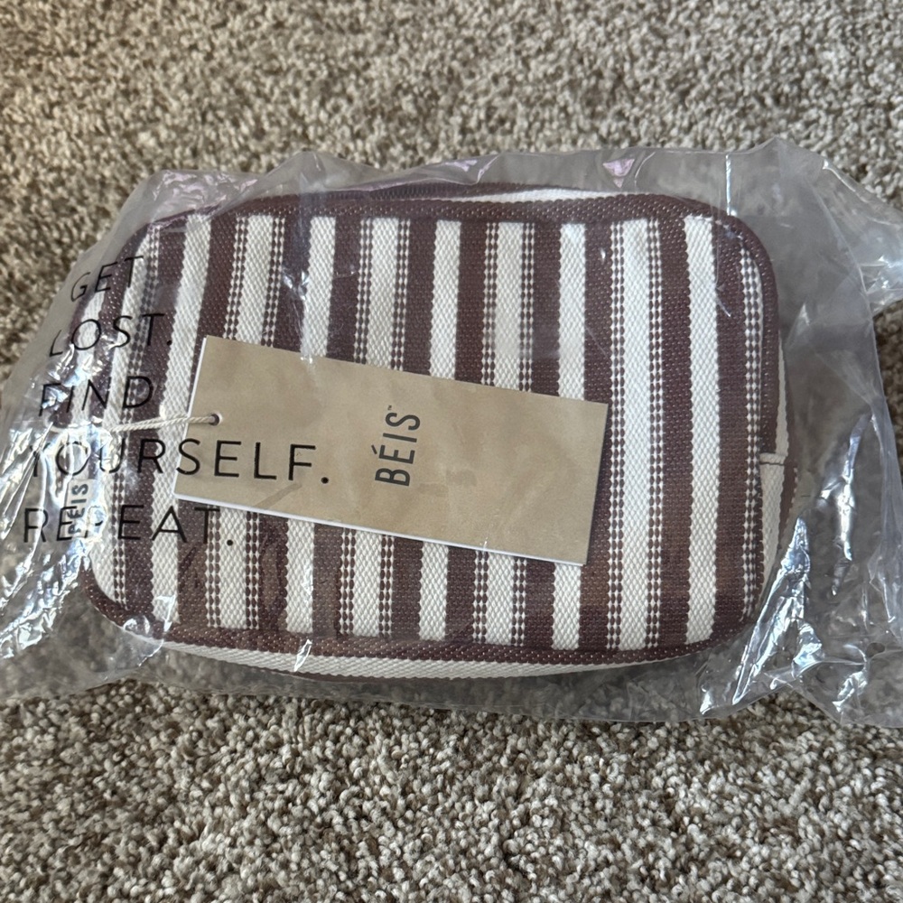 BEIS Striped Crossbody Bag - Brown and Cream